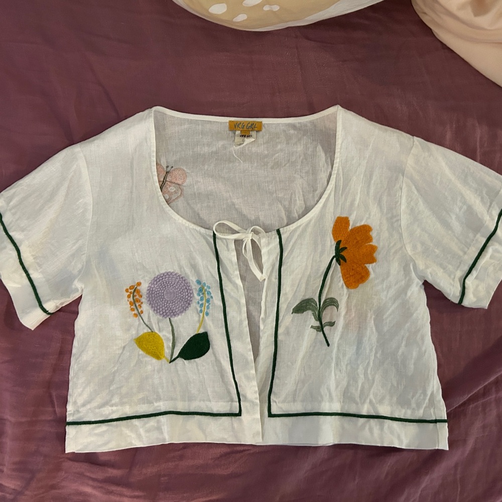 VRG GRL x Astrid Wilson Fleuriste Linen top